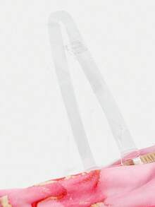 Girlism 少女优雅粉色大理石印花网眼露肩荷叶边开衩长袖连衣裙，适合派对、秋季、Y2K - 粉色 - 查看 3