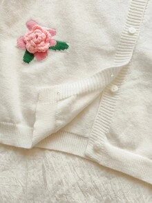 SHEIN 女童手工花卉针织夹克 - 米色 - 查看 8