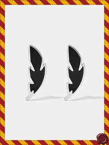 HARRY POTTER X SHEIN 魔法银色羽毛耳环 - 1 对哈利·波特主题配饰，献给巫师和女巫爱好者 - 黑色 - 查看 1