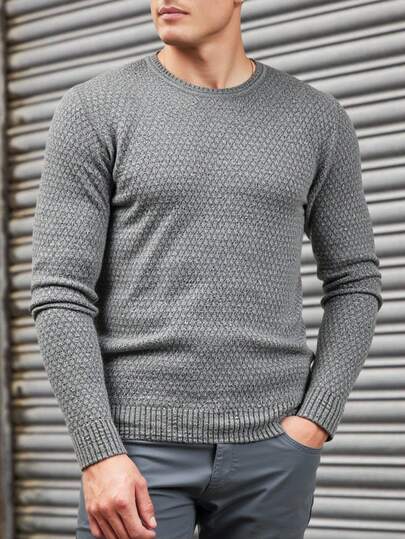 Maglione casual da uomo a girocollo, con trama regolare, adatto per l'autunno/inverno