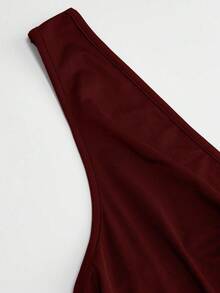 DreamSkyne Plus Size Black V-Neck Waist Pleated Knit Dress - Burgundy - View 6