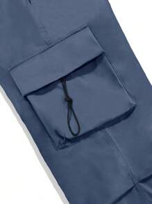 Manfinity Roghcode Pantalones holgados para hombre con bolsillo con solapa y cordón en la cintura, para otoño - Neblina azul - Ver 6