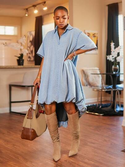 BamGleam 休闲性感女式牛仔连衣裙