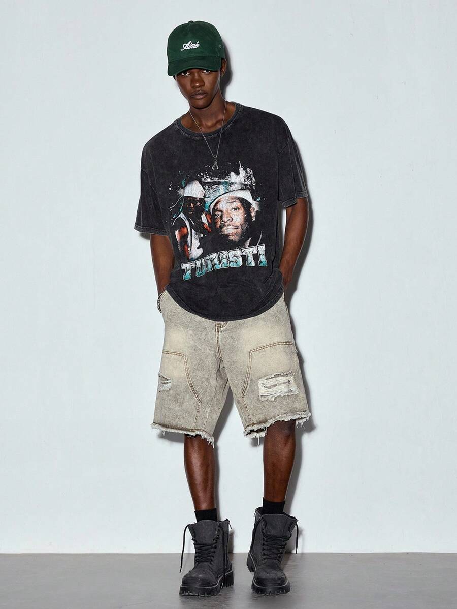 MODCRASH 时尚复古男士圆领短袖休闲T恤 春夏款 - 黑色 - 查看 1