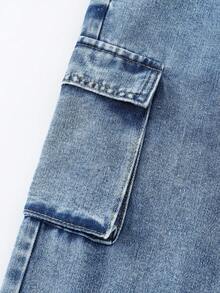 SHEIN Explorewe 酷女孩破洞牛仔铅笔盒和运动学院风牛仔裤 - 淺色水洗藍 - 查看 6