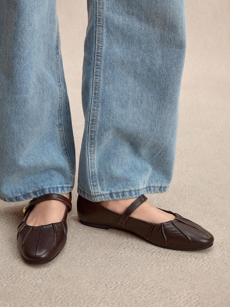 Rosivie Women's 2025 Summer New French Square Toe Versatile Black Hollow Woven Strap Low Vamp Elegant Breathable Comfortable Flat Shoes For Christmas - Brown - View 3