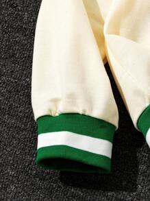 Sudadera holgada para niños, nueva para otoño/invierno, cuello en V pequeño, parche blanco con puños y bajo de canalé tejido en verde, holgada y cómoda, estilo casual