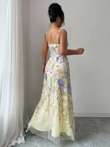 Islaluna Vestido elegante de verano para mujer con cintura bordada, vestido de fiesta para dama