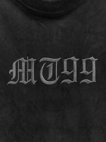 MODCRASH 男士字母刺绣落肩T恤，街头风，哥特，Emo，图案T恤，春夏款 - 黑色 - 查看 5