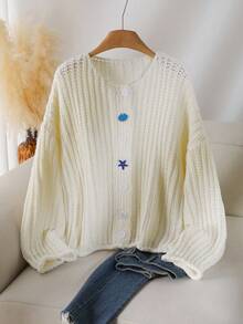 CosyJoli Cardigan tricoté asymétrique avec boutons, mode pour l'extérieur et les déplacements, tailles grandes - Beige - Voir 5