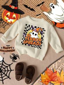 Young Boy Classic Halloween Sweater With Spider,Ghost,Checkered,Wizard Prints,Casual Fashionable For Autumn,Family Matching,Winter & Halloween Fall - Multicolor - View 3