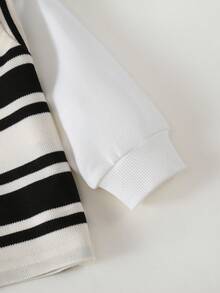 SHEIN Playful Pals 三件套男宝宝小熊套装：衬衫、针织背心和休闲裤，英伦风，秋冬男宝宝服装套装，黑白条纹背心，小熊套装，男女宝宝通用，男宝宝冬季套装，男宝宝冬季服装，男宝宝秋季套装，黑白条纹背心，男宝宝套装 - 黑色 - 查看 5