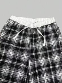 SHEIN Explorewe Tween Girls' Contrast Waist Tie Plaid Wide Leg Loose Casual Pants Fall Winter - Black - View 4