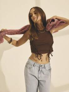 Aralina 女士秋冬休闲波西米亚风系带背心，非常适合外出、乡村音乐会和万圣节等场合。 - 咖啡棕 - 查看 9