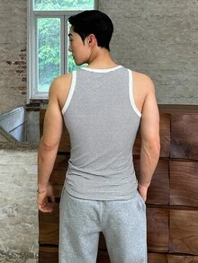 SWAVVY Áo ba lỗ sọc tương phản cổ tròn thường ngày mùa hè cho nam - Đen và trắng - Xem 3