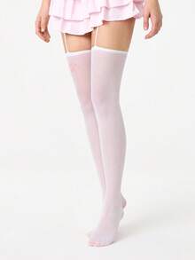 ROMWE Grunge Punk 1 Pair Gothic Dark Pattern Suspender Socks, Suitable For Pairing With Skirts