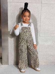 SHEIN Young Girls' Y2K Fashionable Leopard Print Denim Overalls,Fall Kid's  Casual And Comfortable  Wear,2000s Style,Back To School Clothes,Winter Clothes, Toddler Girl Leopard Overalls - Khaki - View 6