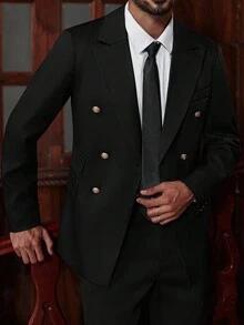 Calvornis 男士纯色翻领长袖双排扣休闲西装外套 男士双排扣西装外套 男士双排扣西装外套 男士西装外套 双排扣双排扣西装外套 - 黑色 - 查看 6