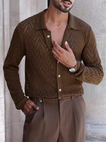 Manfinity Bizformal 男士博主风镂空设计休闲百搭开衫欧美新款秋冬 - 棕色 - 查看 1
