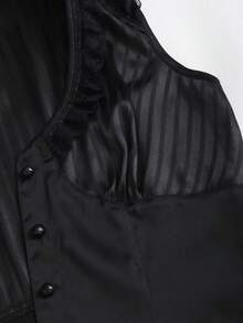 Sweetra 女式 Y2K 风格拼接无袖衬衫，带饰边，优雅的约会之夜，秋季 - 黑色 - 查看 4