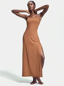 Shapelle Forme 舒适、柔软、亲肤、居家、修身、开衩、塑身女士吊带长裙睡袍