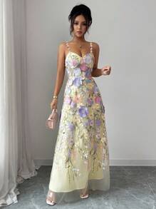 Islaluna Vestido elegante de verano para mujer con cintura bordada, vestido de fiesta para dama