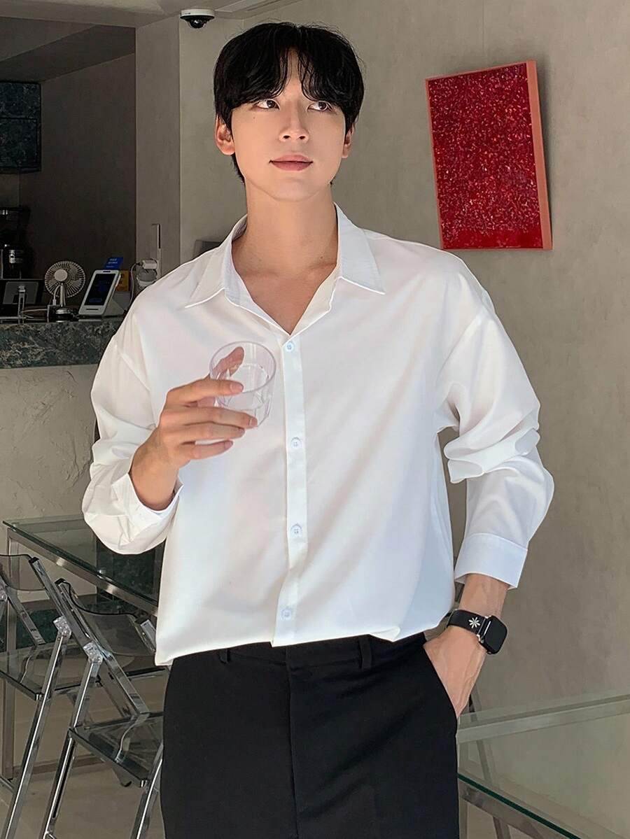 DAZY 男士纯色纽扣前开襟衬衫 长袖男士衬衫 秋冬