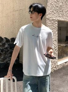 Mirajuku Teen Boy Letter Print Round Neck T-Shirt, Suitable For Casual And Commute - White - View 4