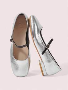 CUCCOO DOLLMOD Giày Mary Jane đế bằng màu đỏ, mũi vuông, họa tiết kẻ caro, phong cách sinh viên, gót thấp dễ thương kiểu Nhật Bản - Bạc - Xem 2