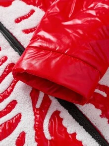 Manfinity EMRG Men's Winter Red And White Skeleton Jacket,Skull Towel Embroidery Thermal Lined Warm Coat,Streetwear Holiday Y2K Fashion,Anime Zip Up Fall Outerwear - Red - View 7