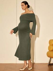 MaterniWear Quần áo công sở cho bà bầu, Trang phục công sở cho bà bầu, Đầm công sở cho bà bầu, Quần áo công sở thường ngày cho phụ nữ công sở mùa thu, Quần áo mùa thu, Quần áo bà bầu mùa thu Đầm dài tay trễ vai tối giản màu trơn cho bà bầu, Đầm bà bầu mặc hàng ngày thường ngày để chụp ảnh Đầm bà bầu màu xanh lá cây nhạt Đầm bà bầu trễ vai Đầm thân thiện với bụng bầu Đầm chụp ảnh bà bầu Đầm chụp ảnh bà bầu - Xám - Xem 4