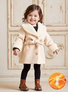 SHEIN Baby Girl Cute Casual Versatile Thickened Plush Coat Suitable For Autumn And Winter Daily Wear Fall - Apricot - View 2