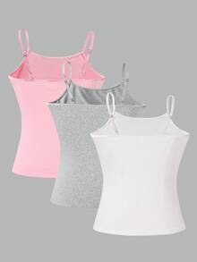 3 件套青少年女孩简约休闲百搭短款百褶吊带背心上衣，可分层穿着或外套 - 彩色 - 查看 2