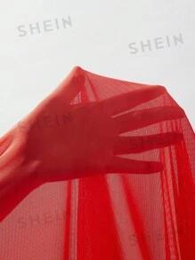 KIZN 细肩带优雅晚礼服正式拼接美人鱼舞会婚礼宾客长裙特殊场合及地派对礼服 - 紅色 - 查看 7