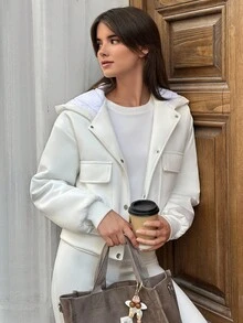 Women's Solid Quilted Inside Button Front Hooded Good Quality Casual Jacket