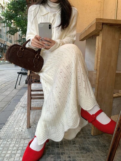 DAZY Women's Korean Style Regular Collar Casual Long Sleeve Sweater & Skirt 2 Pieces Set Fall/Winter