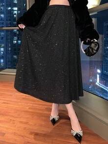 DAZY Women's Casual Sequin Embellished A-Line Skirt, Autumn Luxury