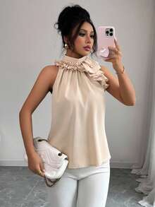 Balvessa Ruched Sleeveless Blouse, Intellectual And Elegant - Apricot - View 3