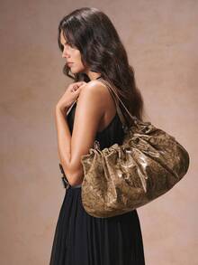 SHECARRY Women's PU Leather Pleated Large Capacity Tote Bag - Green - View 2