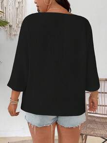 EMERY ROSE Camisa de talla grande de unicolor y textura casual - Negro - Ver 2
