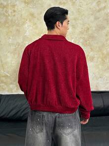 SWAVVY 男式长袖套头衫，秋冬 - 紅色 - 查看 3