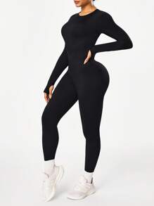 Dewbera Mono de mujer de unicolor con cuello redondo y espalda descubierta de manga larga