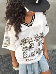 Coolane Kids Ademend T-shirt met luipaardprint en nummerafbeelding voor meisjes