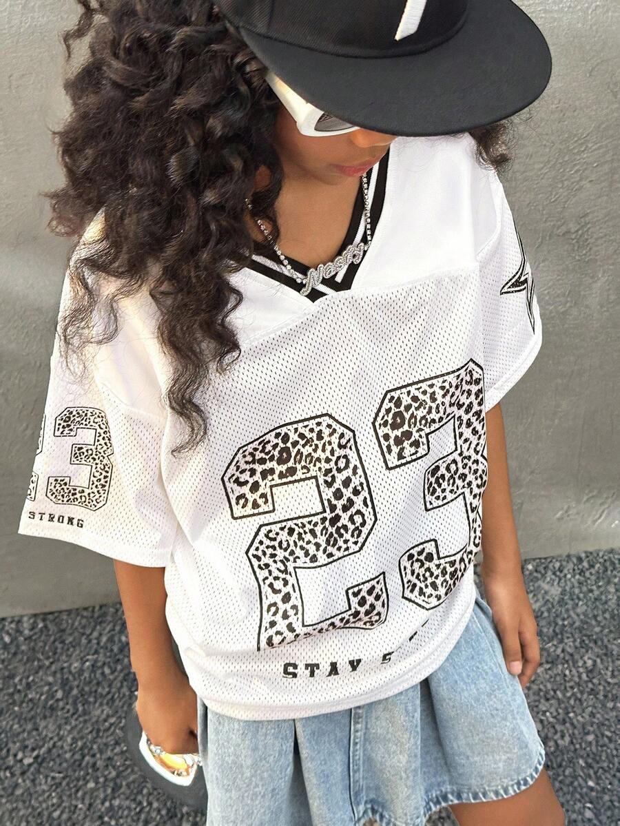 Coolane Kids Tween Girls Fall/Winter Festival Streetwear Vintage Breathable Mesh Number Pattern Graphics Baseball Jersey - White - View 1