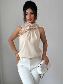 Balvessa Ruched Sleeveless Blouse, Intellectual And Elegant - Apricot - View 7
