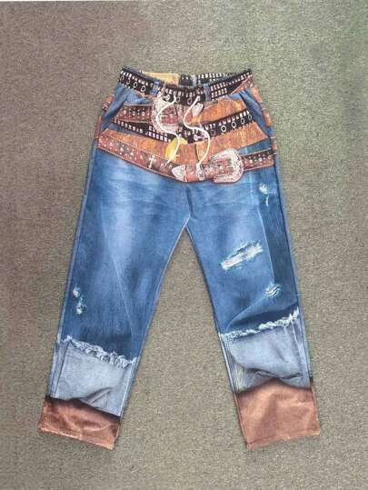 Street Life Pantalones casuales de hombre de efecto denim retro con cintura elástica