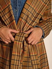 CLARA VERO Karierter Mantel mit Kapuze, Gürtel in Taille, klassischer Kragen, warmes Gewebe, stilistisch, perfekt für Herbst- und Winteroutfits - Verschiedenfarbig - Übersicht 9