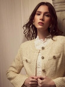 MOTF PREMIUM TWEED BUTTON UP JACKET - Yellow - View 3