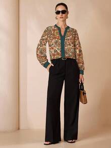 Shutterstock Glamance Women's Elegant Commuter Paisley Print Long Sleeve Shirt, Autumn - Multicolor - View 4