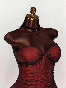 Amplova 大码女式万圣节低胸拼色镂空性感派对连衣裙 - 黑色 - 查看 3